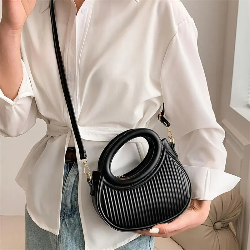 Modern Round Handle Pleated Mini Hand Bag & Top-Handle Handbag