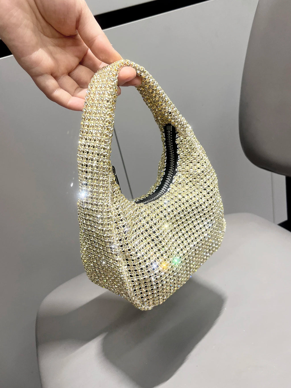 Sparkling Rhinestone Mini Handbag and Evening Clutch with Crystal Handle