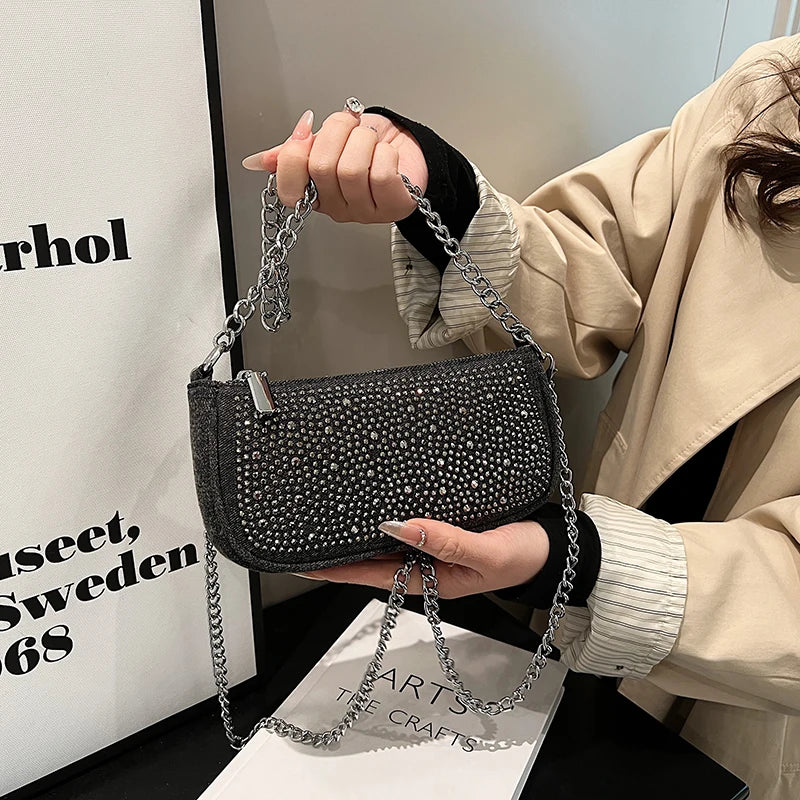 Glamorous Rhinestone Embellished Mini Shoulder Bag with Chain Strap
