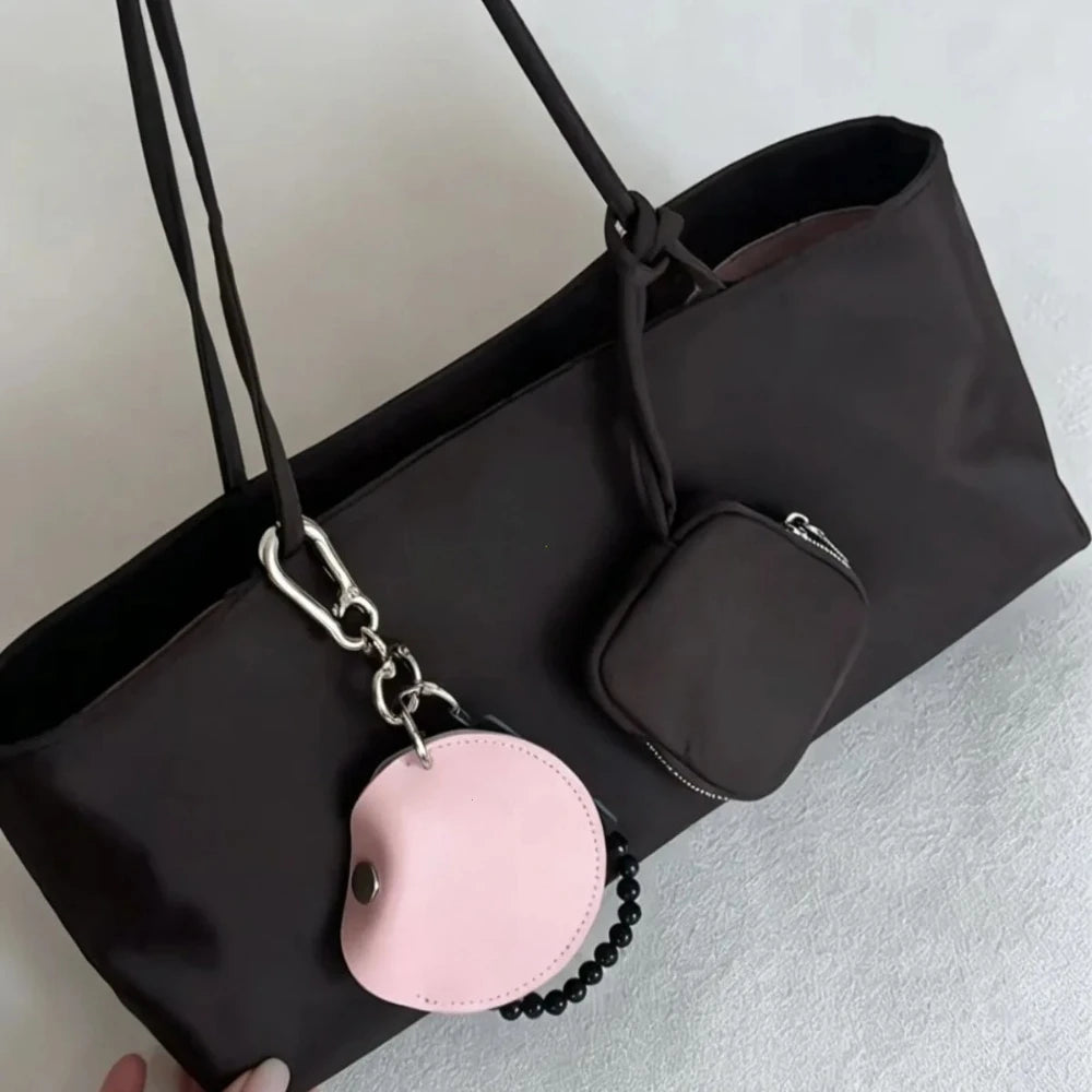 Aura Bags Aesthetic Brown Nylon Tote Bag with Compartments & Keychain Accessories