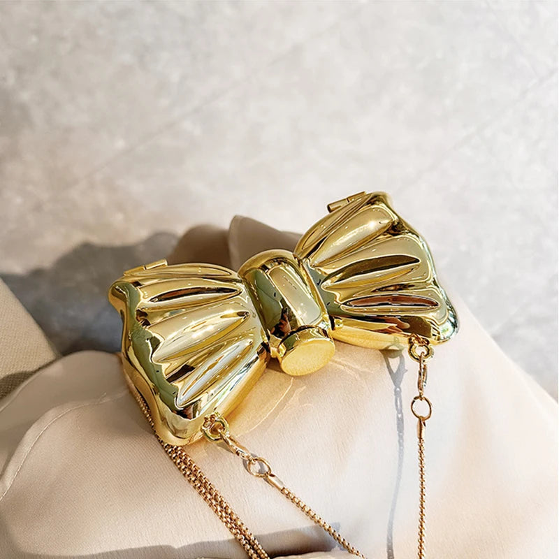 The Ultimate Coquette Metallic Bow Evening Clutch & Chain Bag 🎀✨