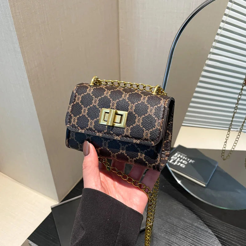 Chic Monogram Mini Flap Crossbody Bag with Gold Chain Strap