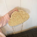 Boho Chic Woven Straw Dumpling Crossbody Bag – Lightweight Summer Beach Shoulder Bag with Gold Chain