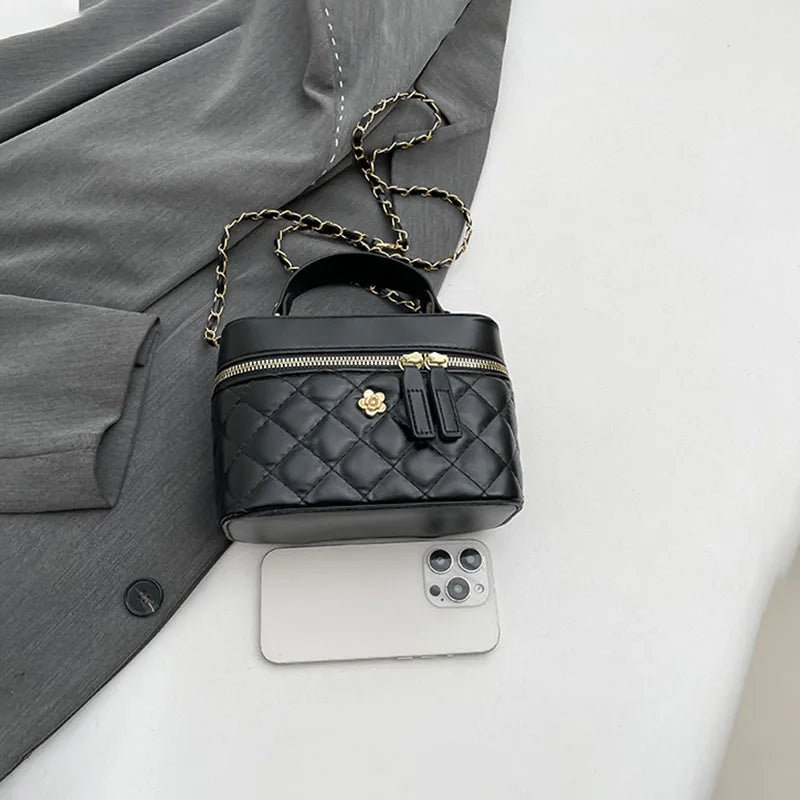 Luxury Quilted Vanity Crossbody Bag – Elegant Chain Strap Top-Handle Shoulder Bag