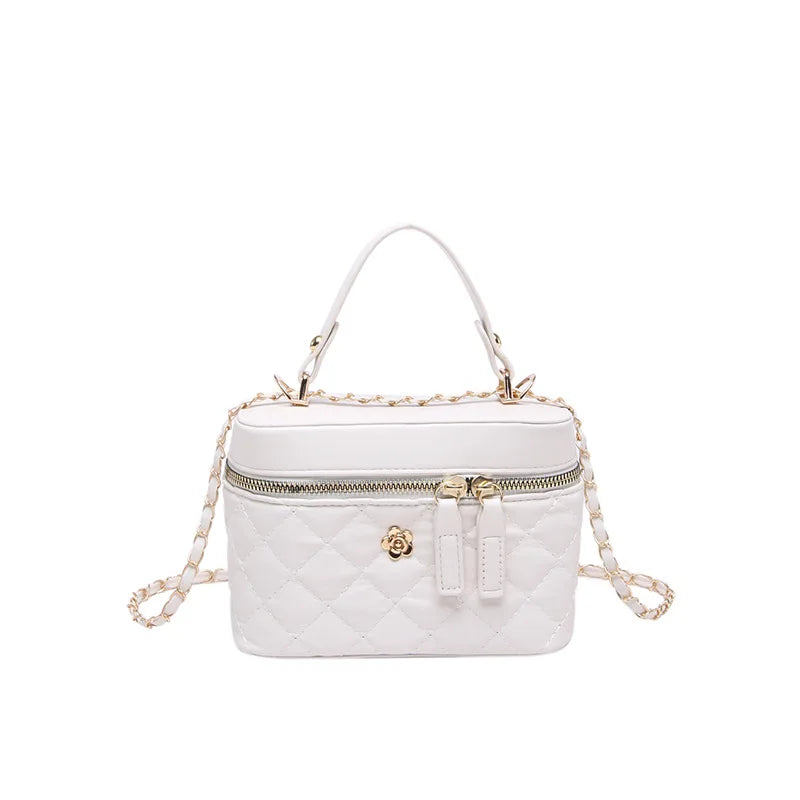 Luxury Quilted Vanity Crossbody Bag – Elegant Chain Strap Top-Handle Shoulder Bag