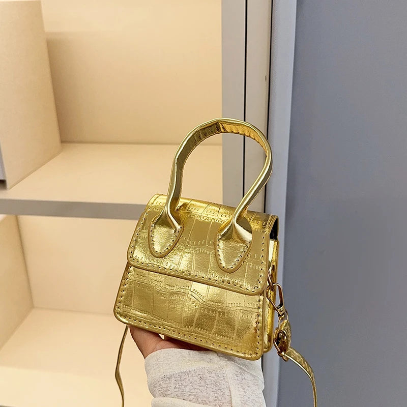 Metallic Gold Croc Pattern Micro Mini Bag | Cute Faux Leather Crossbody Phone Bag