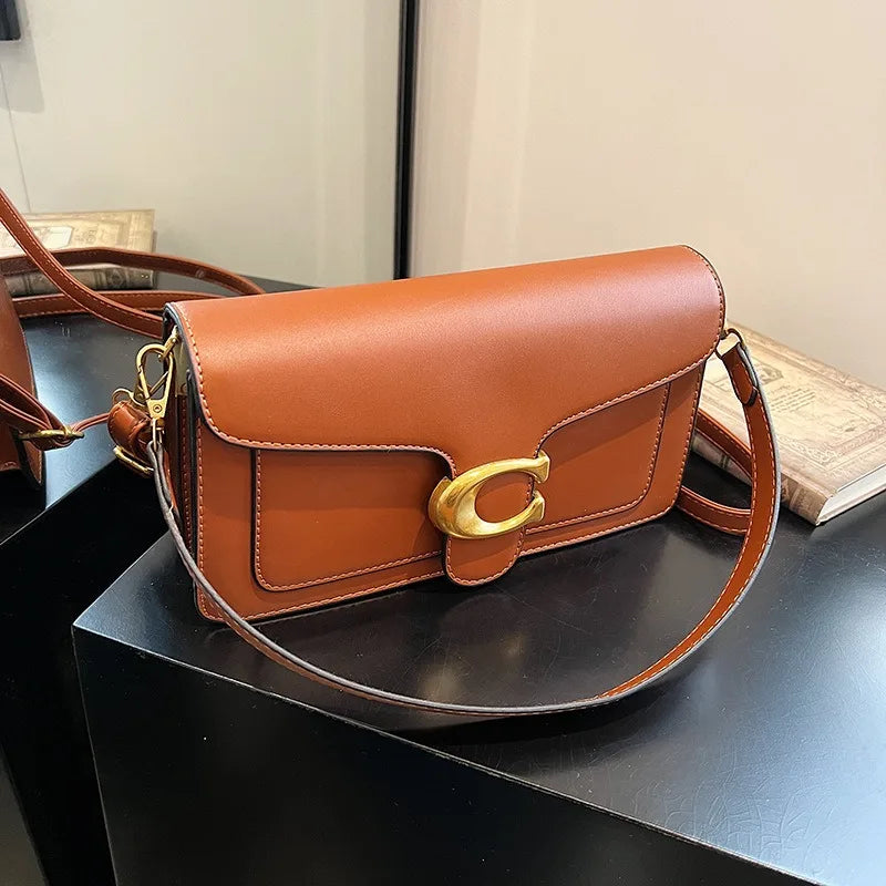 Luxury Leather Flap Shoulder Bag – Classic C-Hardware Crossbody Purse for Women
