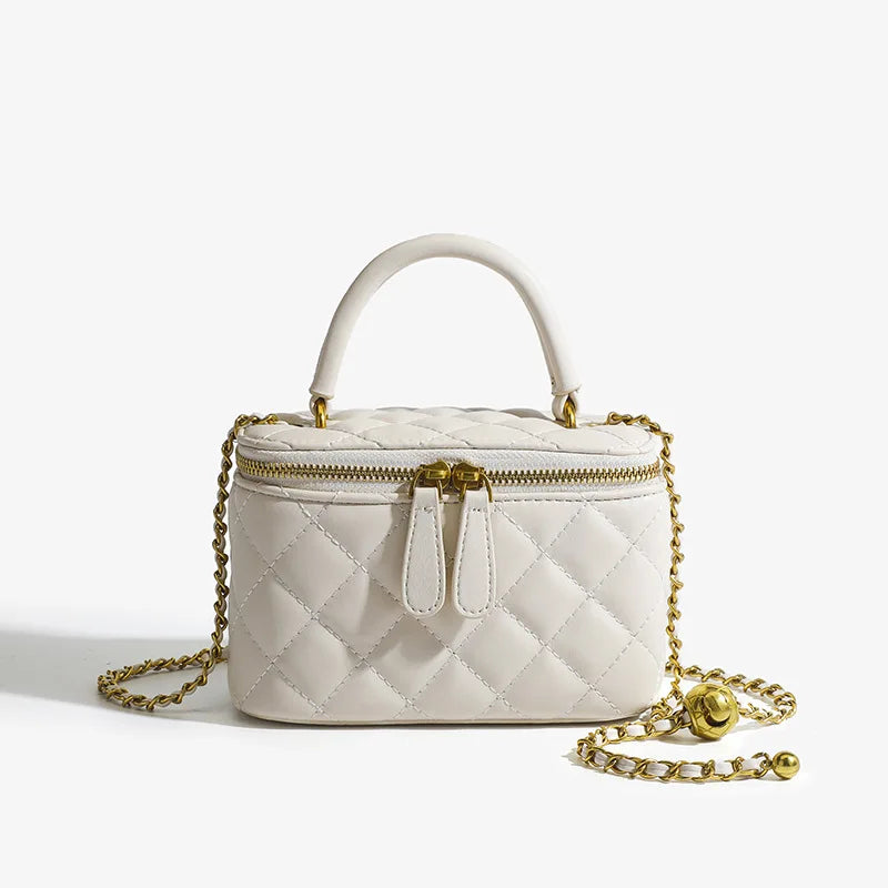 Chic Quilted Mini Vanity Bag with Intertwined Chain & Top Handle
