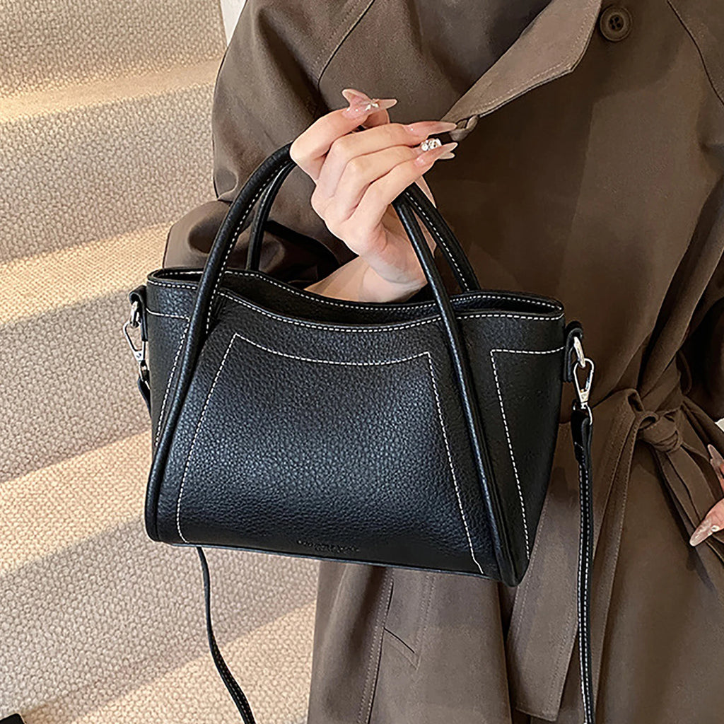 Minimalist Contrast Stitching Top Handle Tote Bag