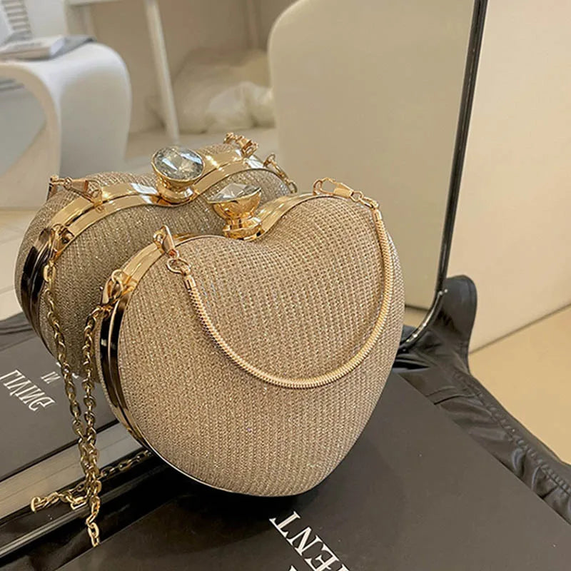 Luxury Bling Rhinestone Heart Party Purse with Chain Strap