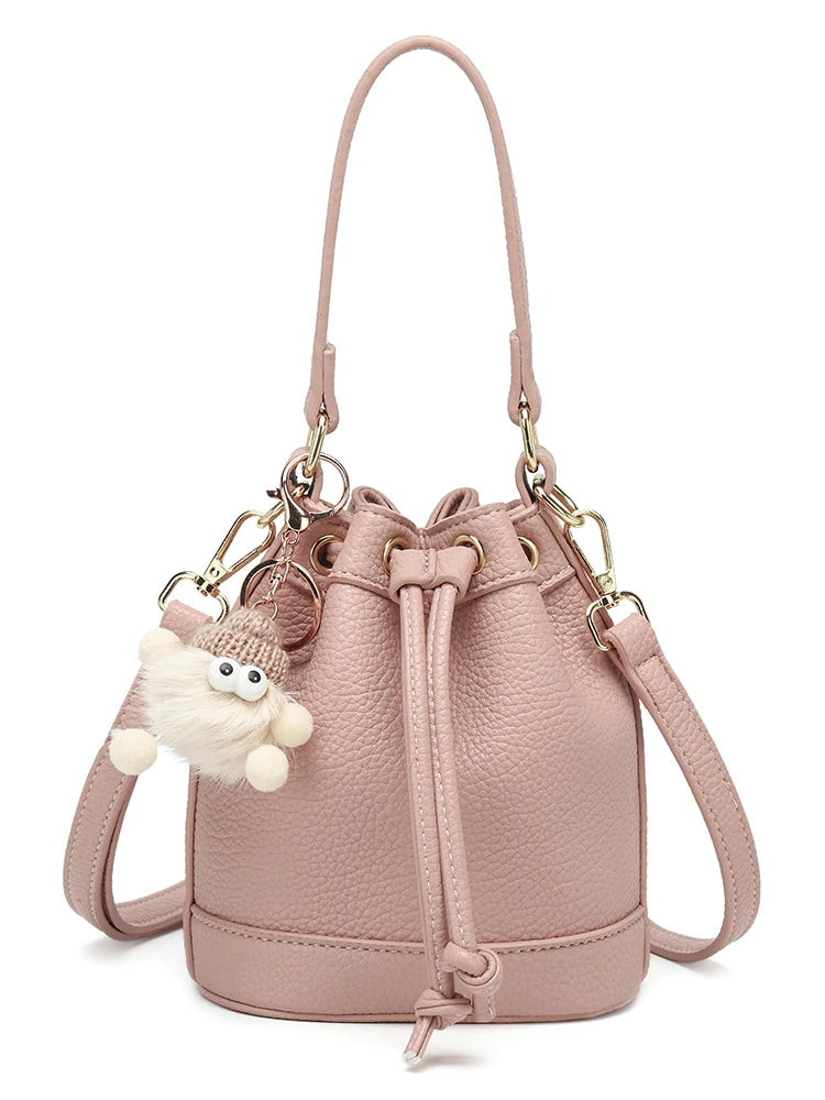 Aesthetic Soft Leather Mini Bucket Purse