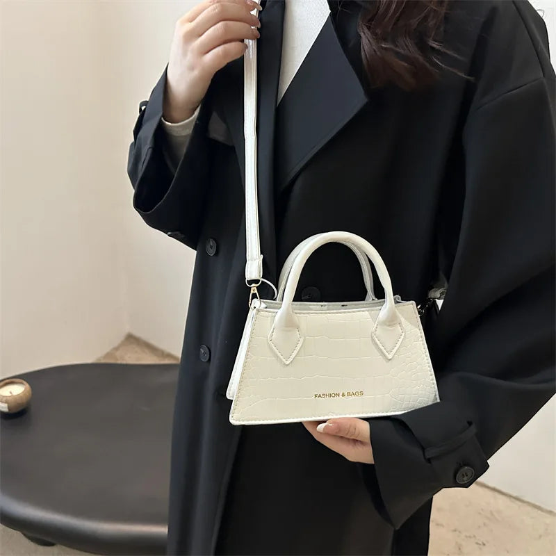 Elegant Retro Crocodile Pattern Top-Handle Satchel with Letter Print