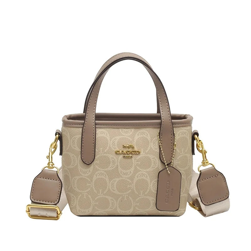 Classic Monogram Print Mini Tote Bag with Top Handle | Chic Crossbody Purse