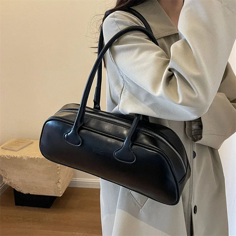 Vintage Minimalist PU Leather Underarm Shoulder Bag for Women