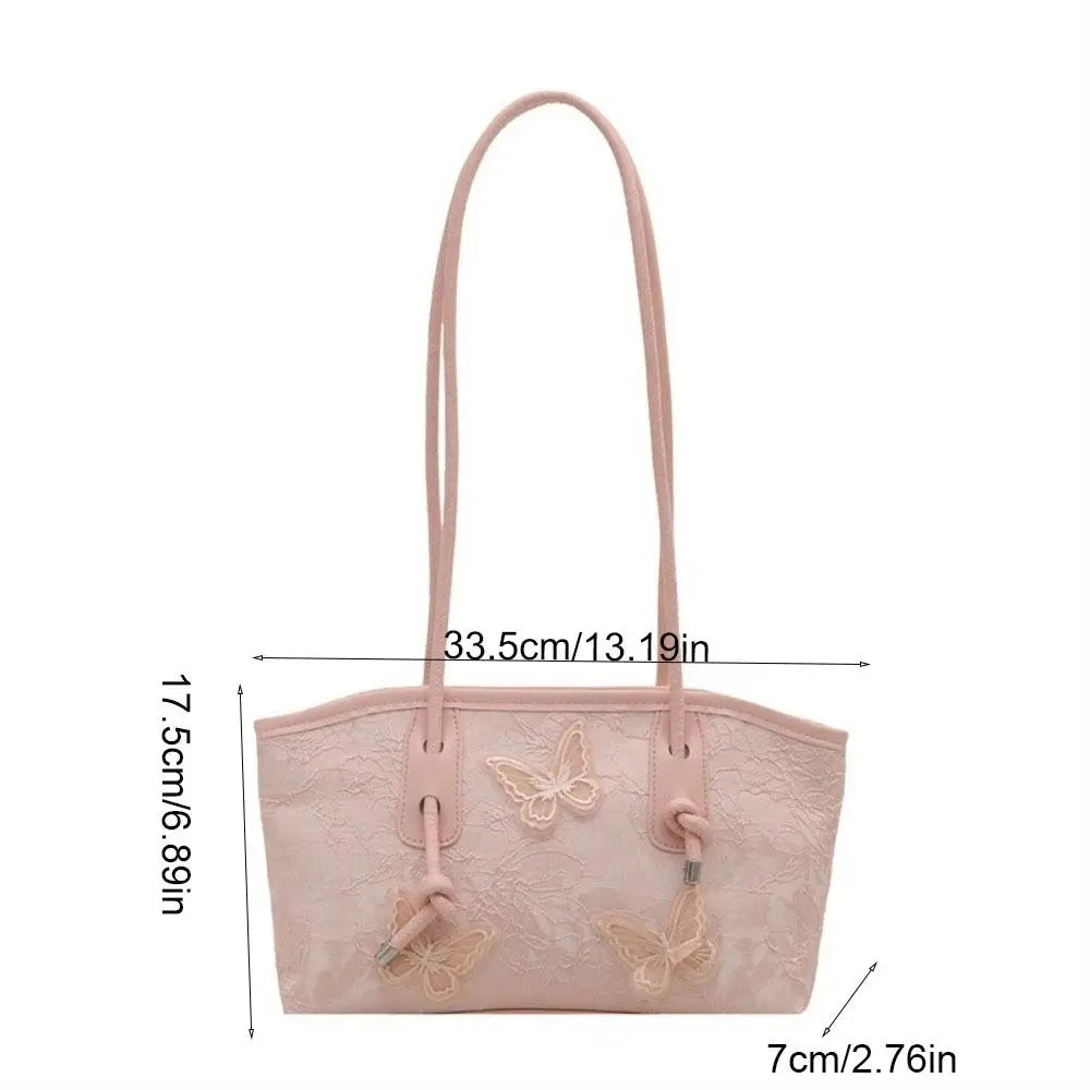 Elegant White Lace & Embroidery Butterfly Tote Bag – Chic Women's Handbag with Knot Straps