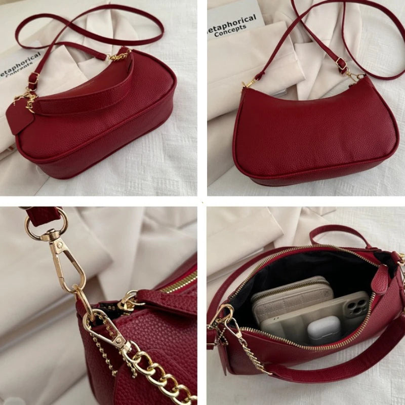 Minimalist Leather Crescent Shoulder & Crossbody Bag
