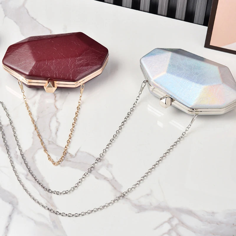 Luxury Geometric Diamond-Cut Acrylic Evening Party Clutch & Crossbody Bag