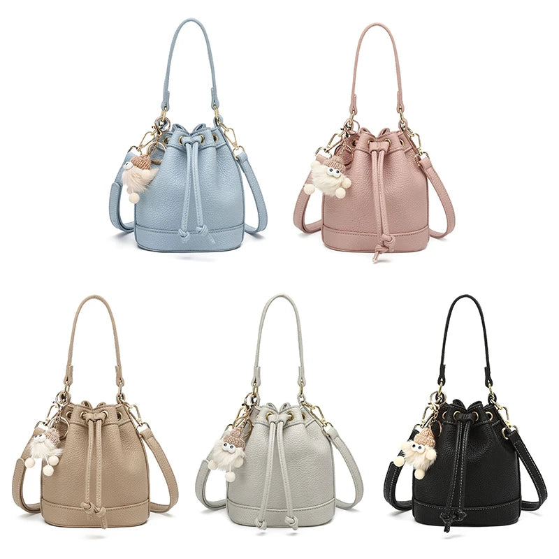 Aesthetic Soft Leather Mini Bucket Purse