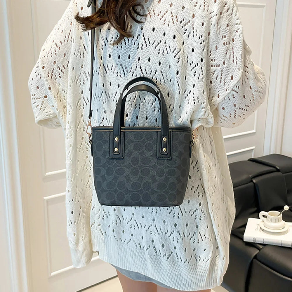 Chic Geometric Pattern PU Leather Handbag | Casual Top-Handle Shoulder Bag