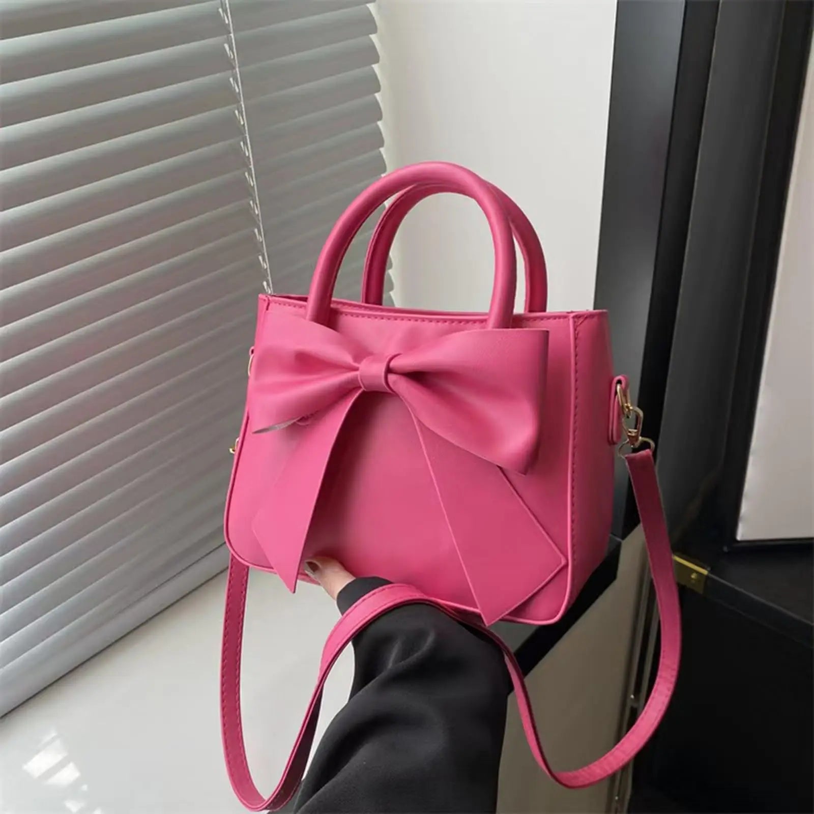 Chic Bow-Accent PU Leather Top-Handle Crossbody Bag | Cute Aesthetic Shoulder Bag