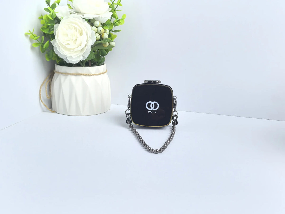 Chic Paris Print Mini Box Bag with Gold Bead Chain
