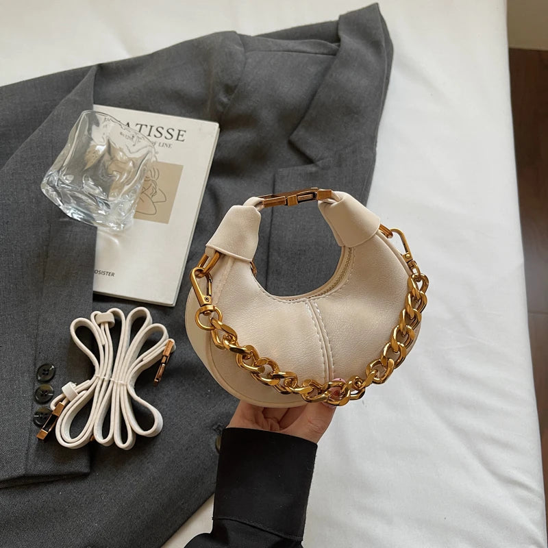 Mini Crescent Dumpling Bag with Chunky Gold Chain Handle