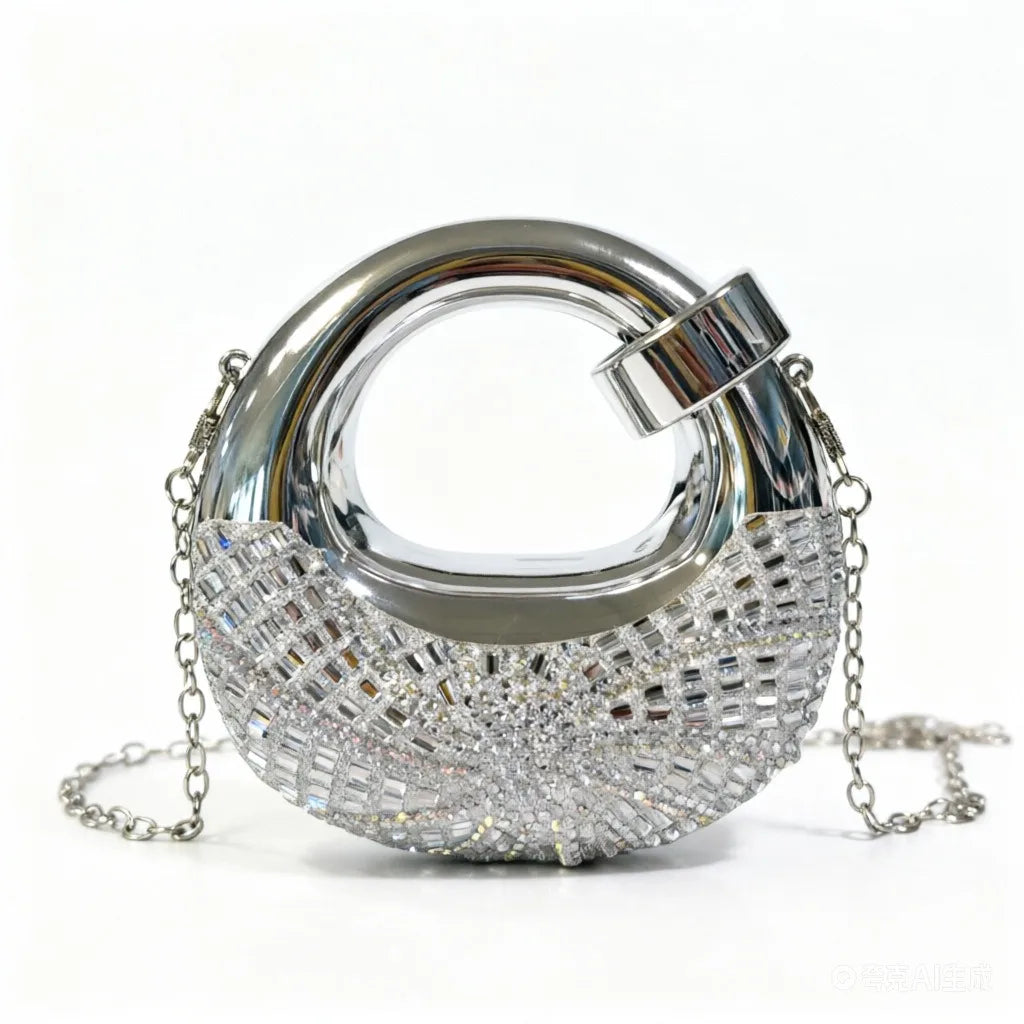 Metallic Rhinestone Evening Clutch Bag - Luxury Crystal Hardcase Crossbody Purse for Weddings & Parties