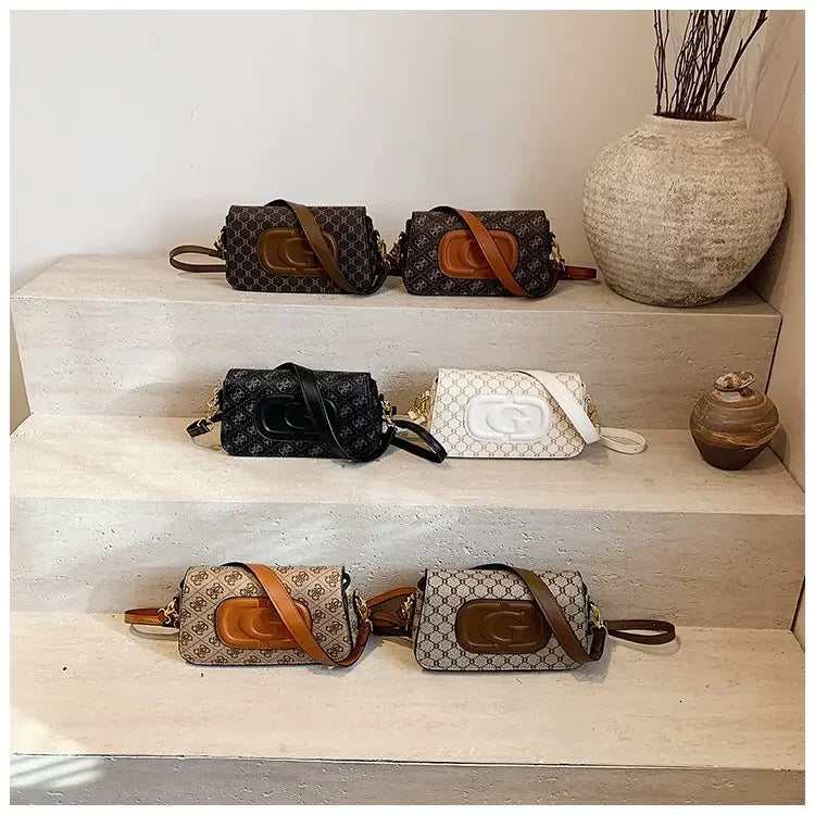 Trendy Vintage Print Shoulder Bag with Wide Strap - Women's Designer Style Satchel