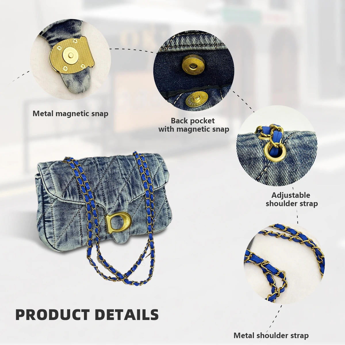 Vintage Quilted Denim Chain Handbag