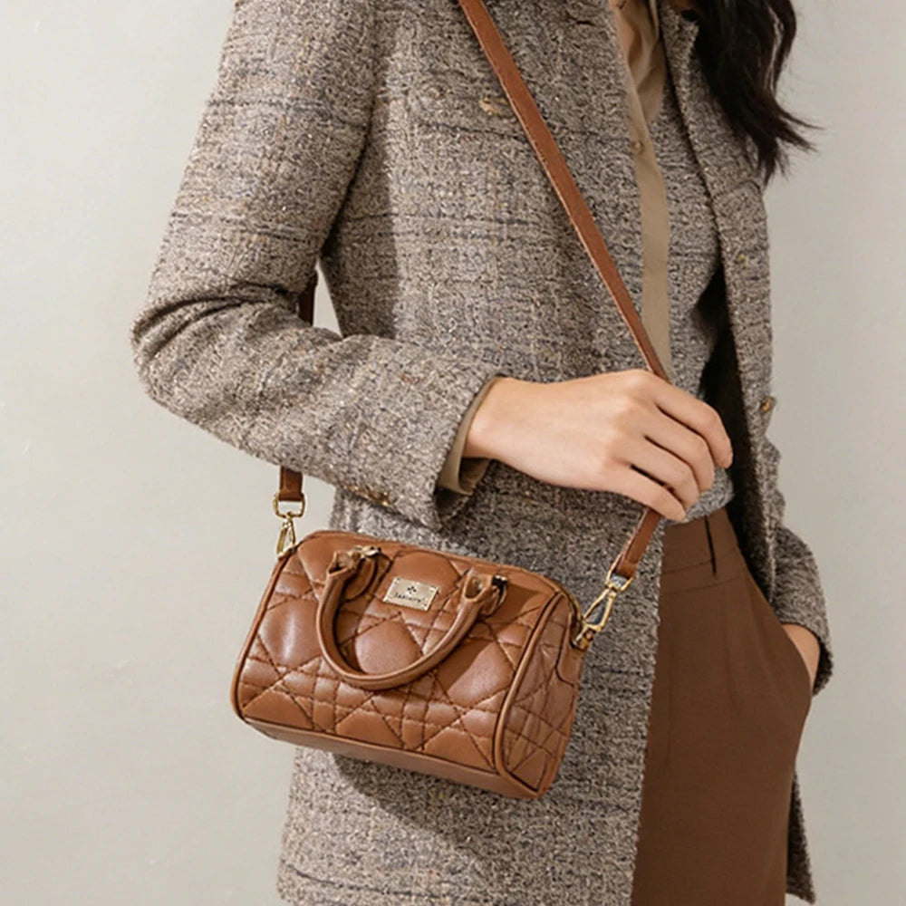 Luxurious Quilted Diamond Barrel Handbag & Crossbody
