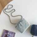 Chic Quilted Denim Mini Vanity Crossbody Bag – Cute Cylindrical Chain Shoulder Bag for Women