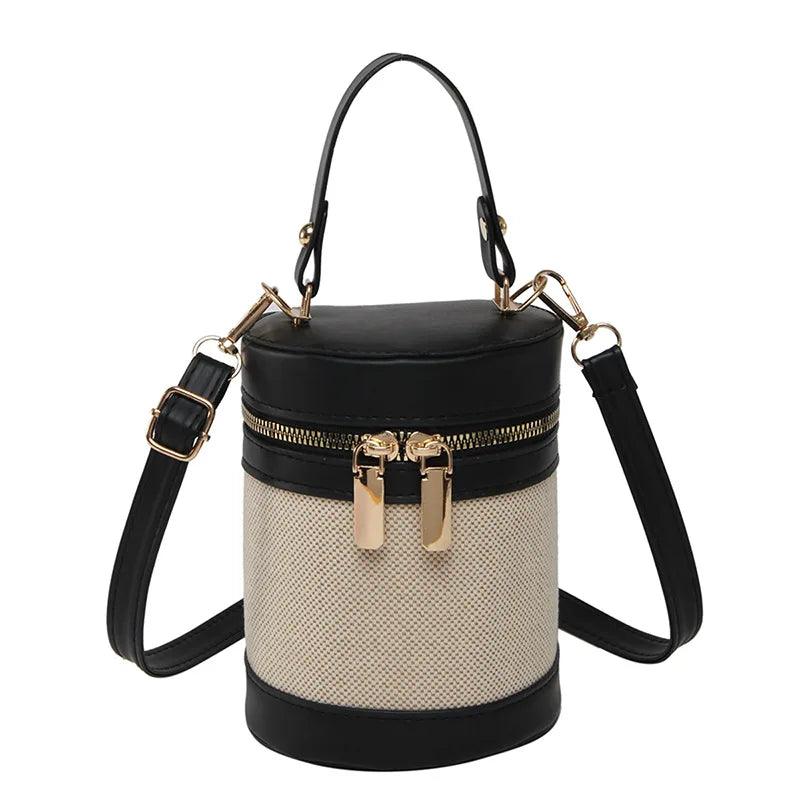 Chic Cylindrical Bucket Crossbody Bag with Top Handle and Zipper Closure