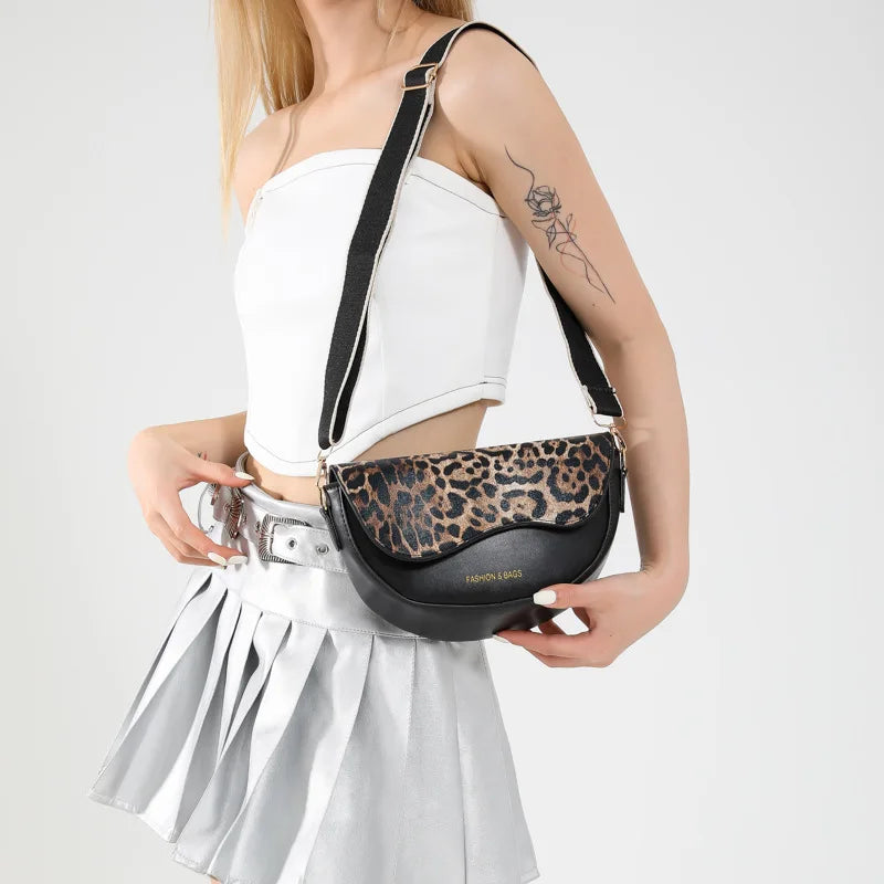 Chic Leopard Print Flap Saddle Crossbody Bag