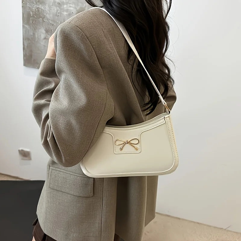 Chic Bowknot Accent Pink Leather Shoulder & Handbag