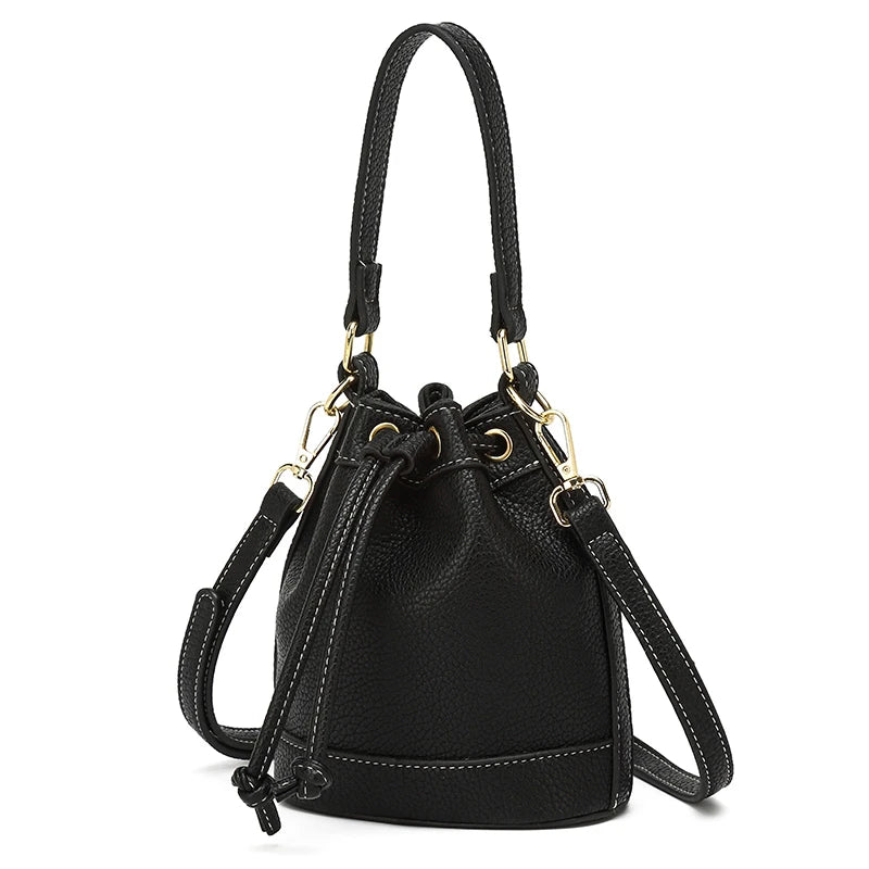 Aesthetic Soft Leather Mini Bucket Purse