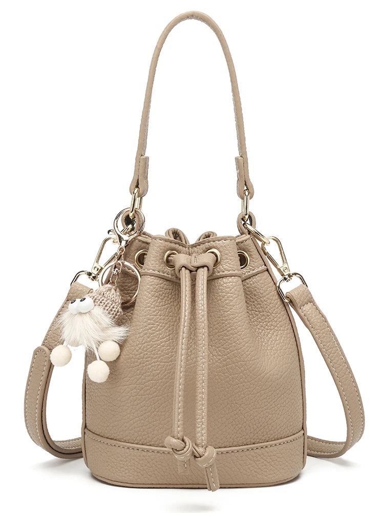 Aesthetic Soft Leather Mini Bucket Purse