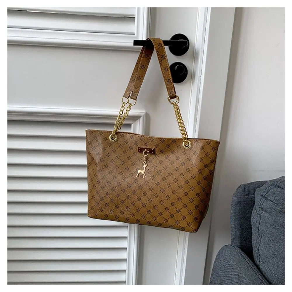 Elegant Monogram Shoulder Tote Bag | Luxury Chain Strap Women's Handbag