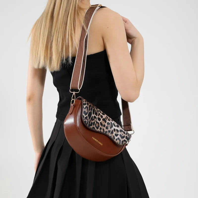 Chic Leopard Print Flap Saddle Crossbody Bag