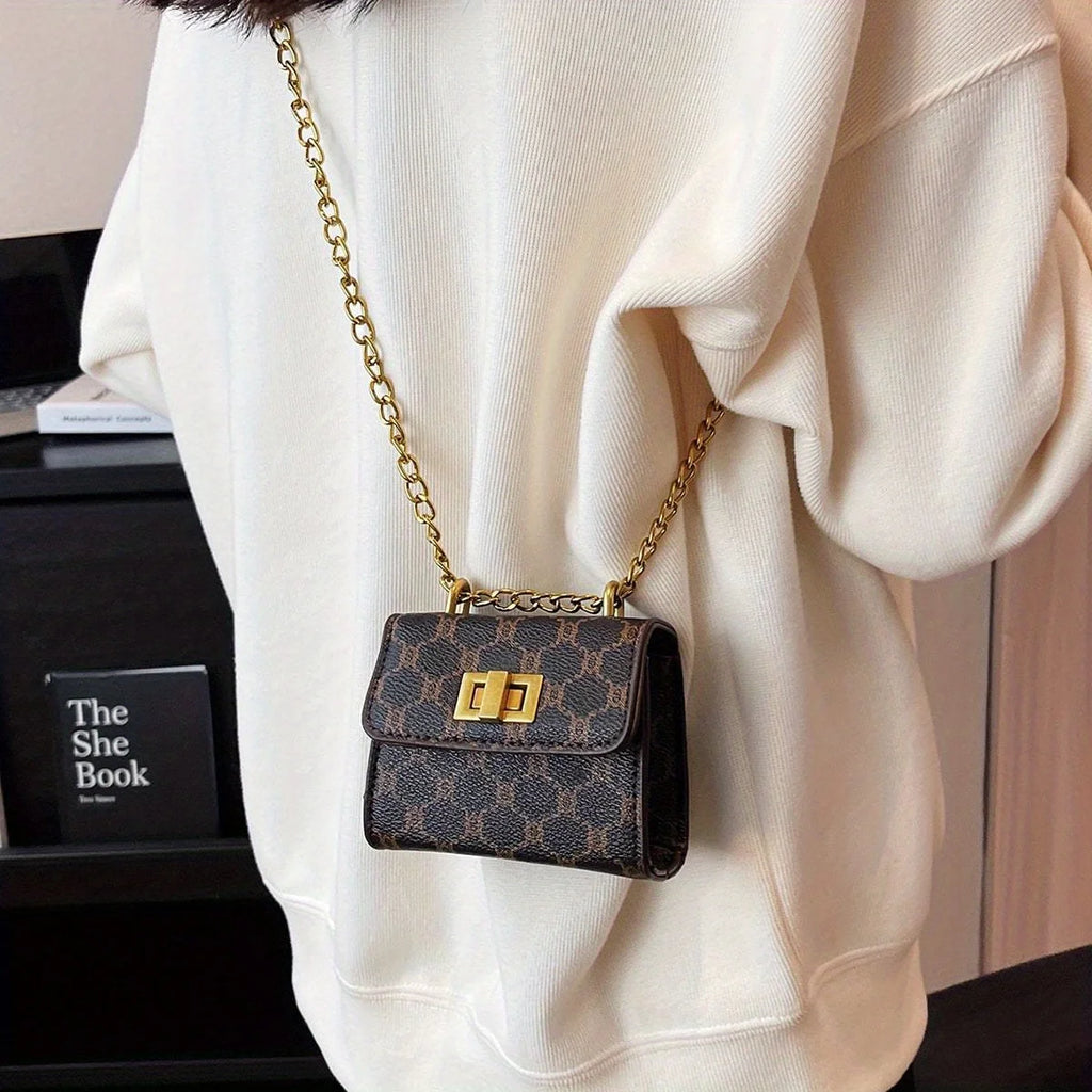 Chic Monogram Mini Flap Crossbody Bag with Gold Chain Strap