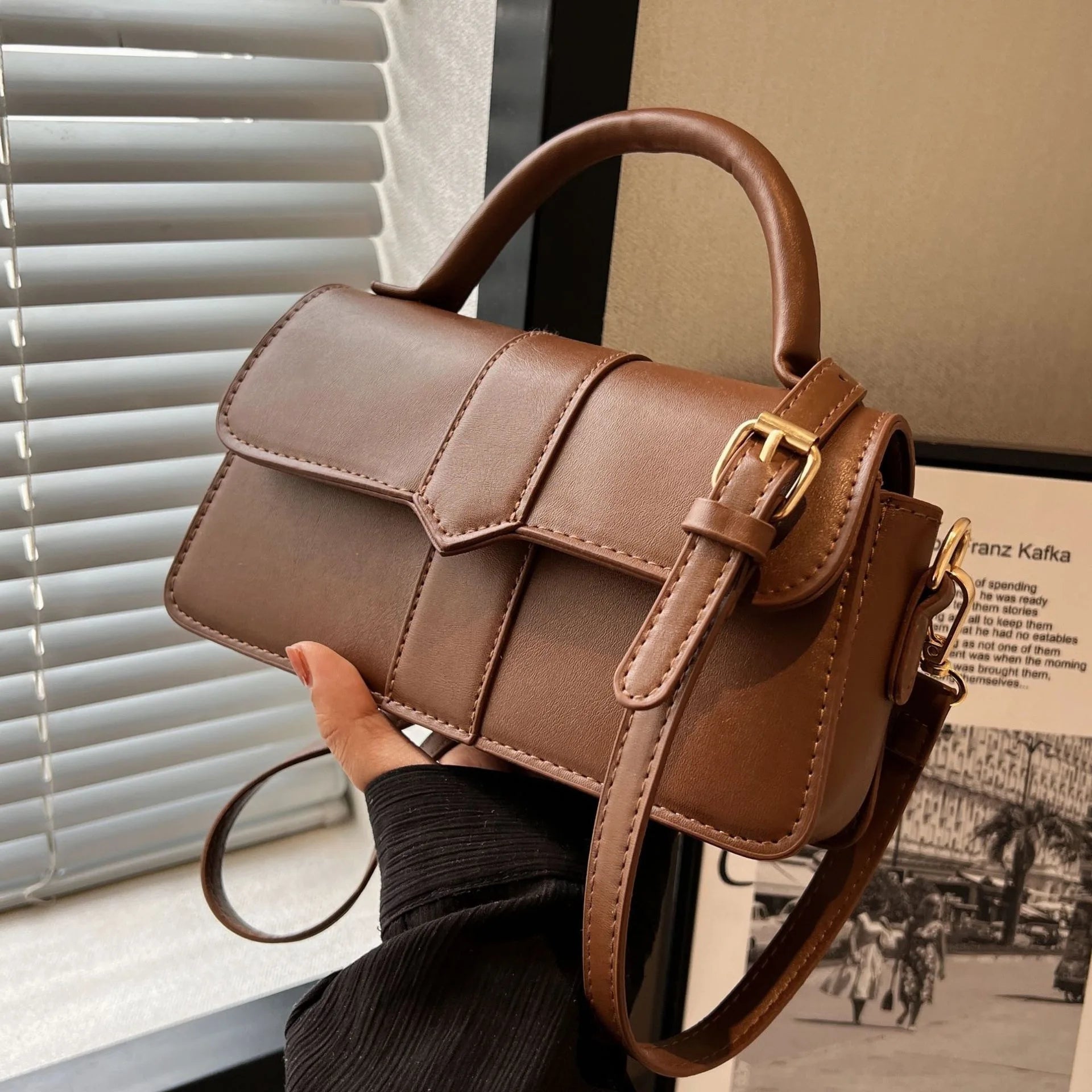 Minimalist Top-Handle Flap Handbag & Crossbody Bag - Elegant Daily Shoulder Bag