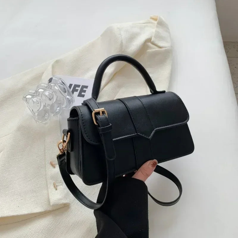 Classic Leather Flap Crossbody Bag with Top Handle