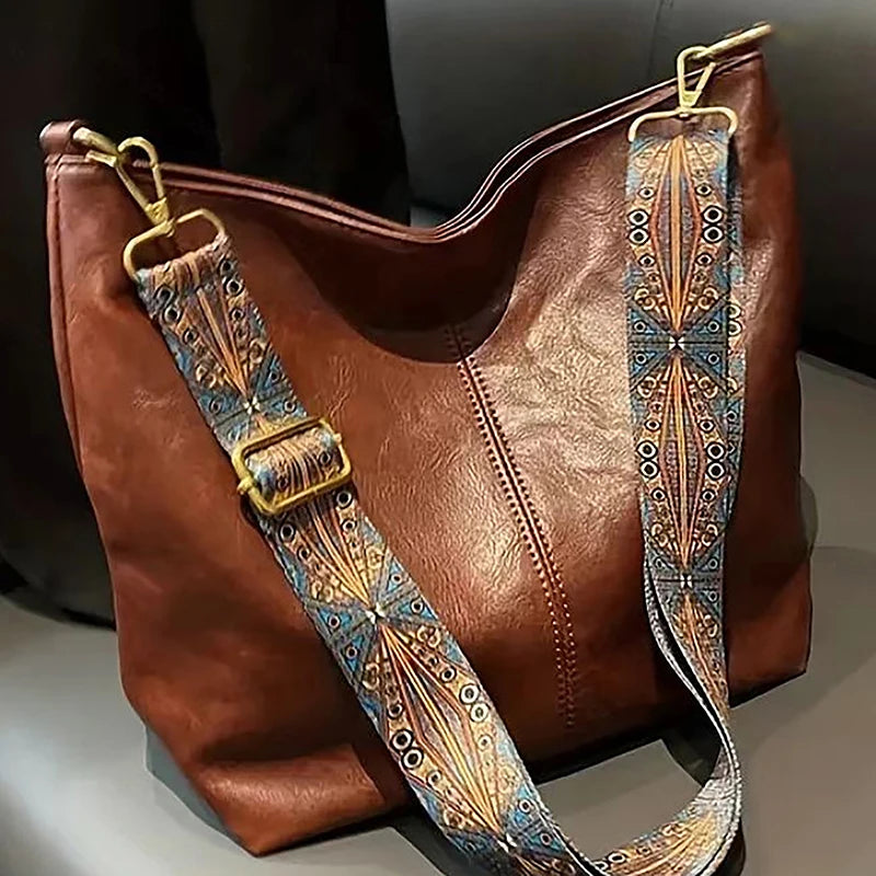 Boho-Chic Wide Embroidered Strap Slouchy Tote Bag 🌿✨