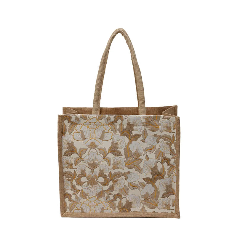 Vintage Floral Canvas Tote Bag – Spacious Casual Shoulder Bag & Shopping Handbag