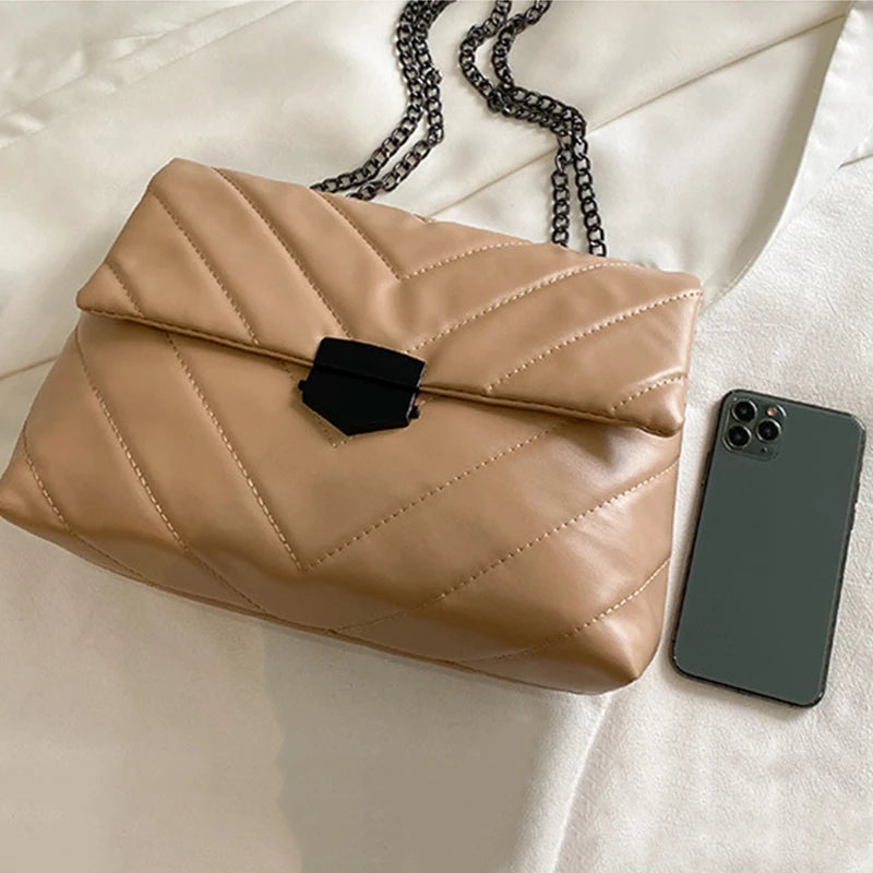 Sophisticated V-Stitched Puffer Shoulder Bag
