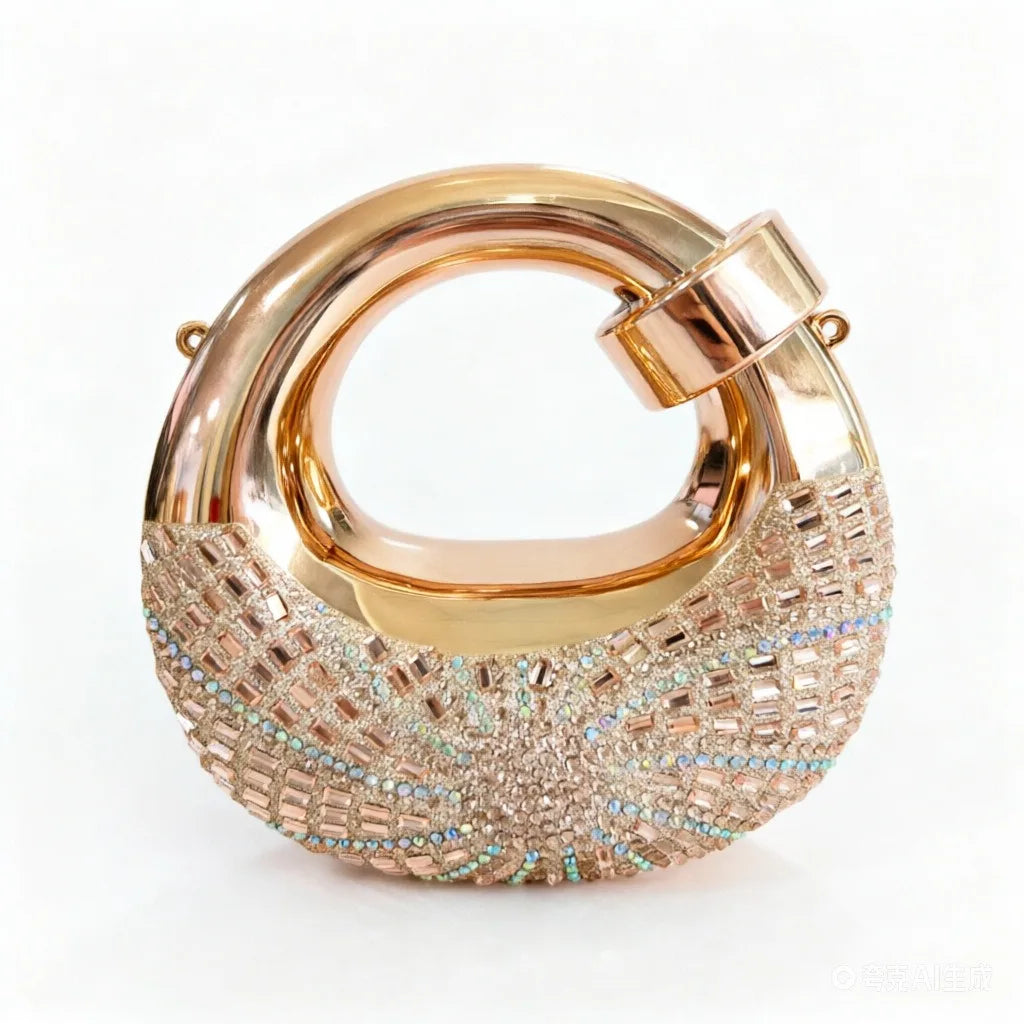 Metallic Rhinestone Evening Clutch Bag - Luxury Crystal Hardcase Crossbody Purse for Weddings & Parties
