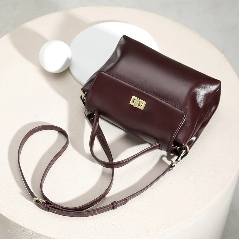 Retro Burgundy Leather Crossbody Bag