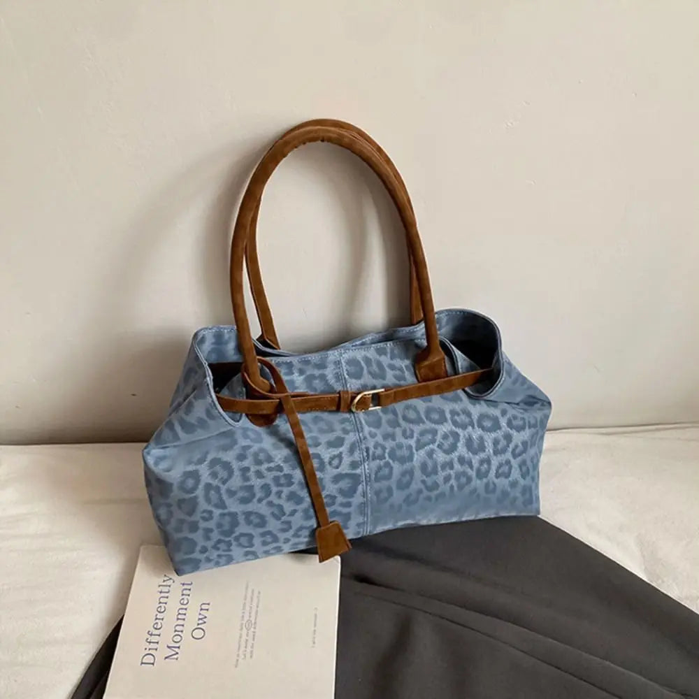 Vintage Suede Leopard Print Belted Tote Bag
