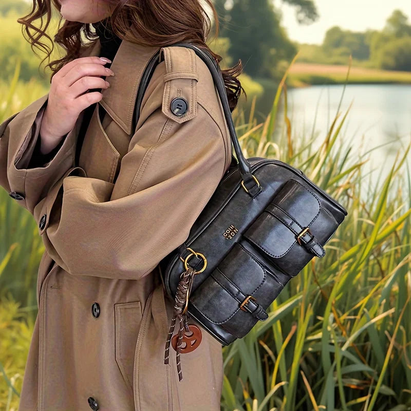 Vintage Brown Leather Cargo Shoulder Bag