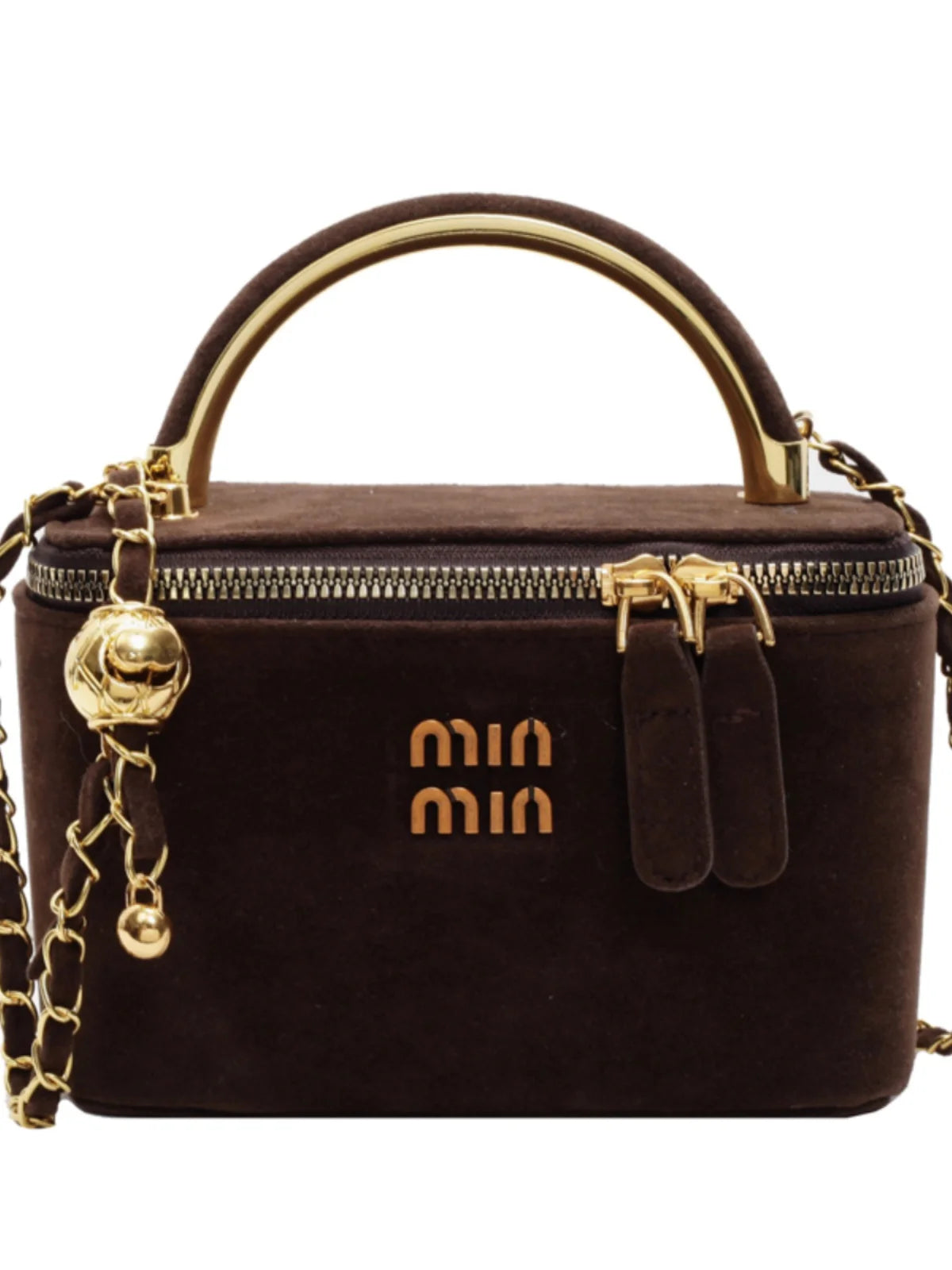Chic Suede Vanity Box Crossbody Bag with Top Handle and Chain Strap (Multiple Colors)