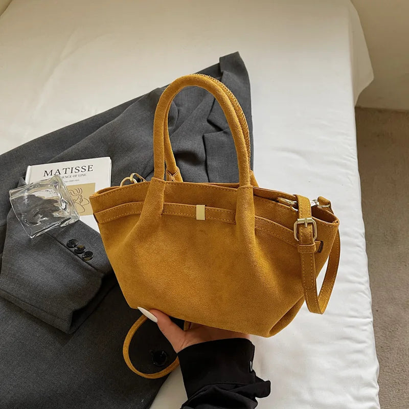 Trendy Olive Green Suede Mini Tote Bag | Stylish Faux Suede Crossbody Shoulder Bag
